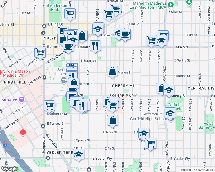 map of restaurants, bars, coffee shops, grocery stores, and more near 712 16th Avenue in Seattle