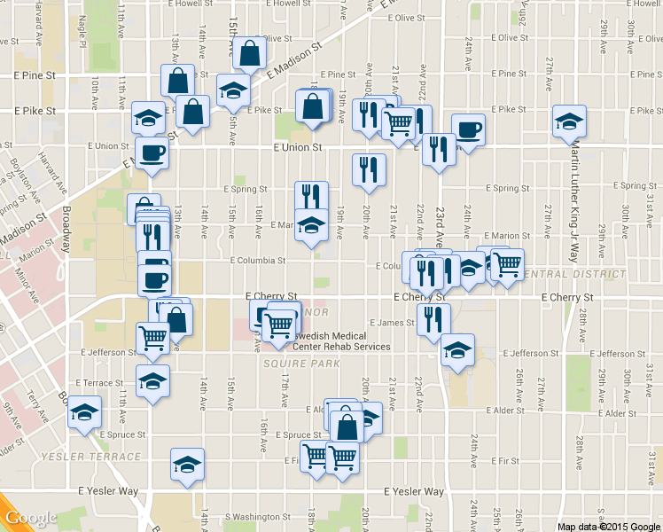 map of restaurants, bars, coffee shops, grocery stores, and more near 731 19th Avenue in Seattle