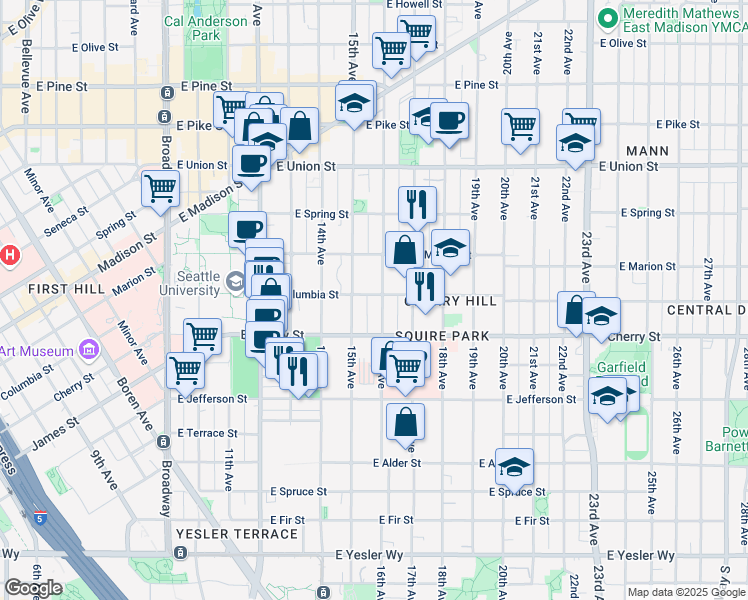 map of restaurants, bars, coffee shops, grocery stores, and more near 712 16th Avenue in Seattle