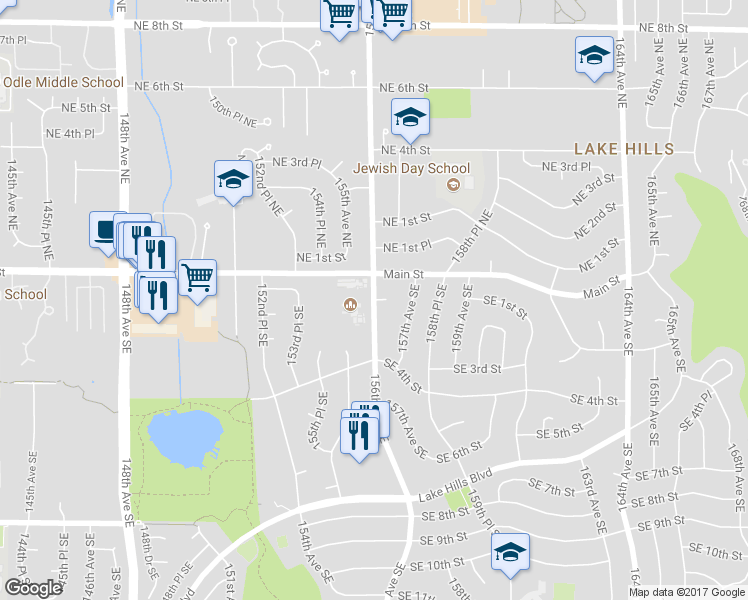 map of restaurants, bars, coffee shops, grocery stores, and more near 118 156th Ave SE in Bellevue