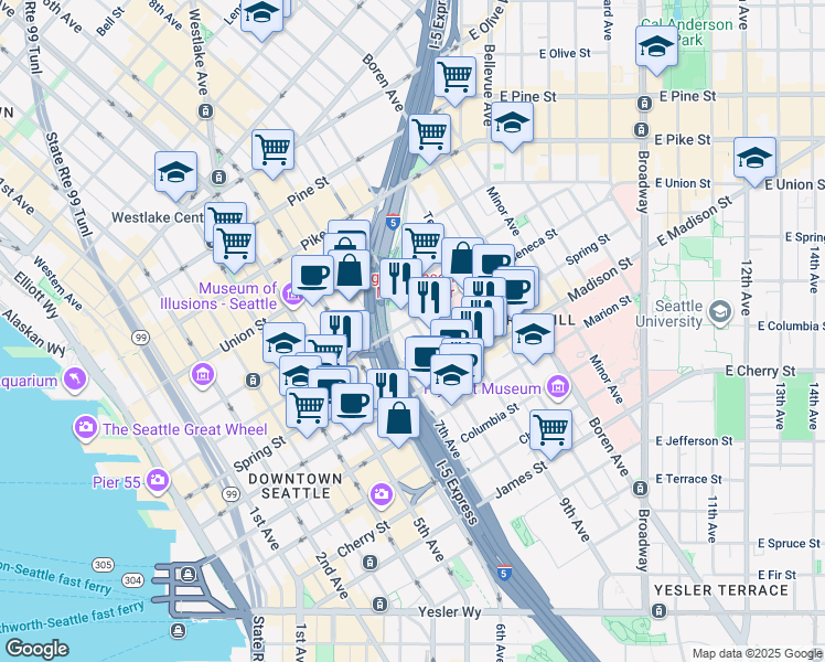 map of restaurants, bars, coffee shops, grocery stores, and more near 1119 8th Avenue in Seattle