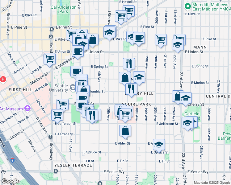 map of restaurants, bars, coffee shops, grocery stores, and more near 712 16th Avenue in Seattle