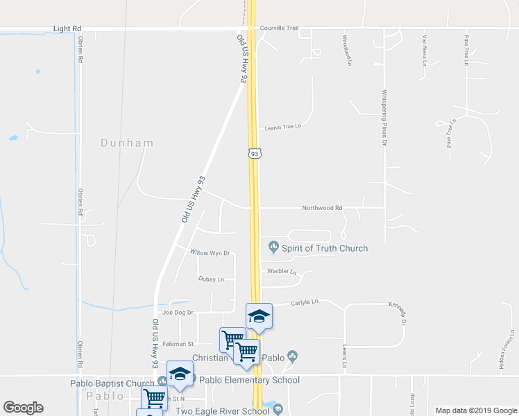 map of restaurants, bars, coffee shops, grocery stores, and more near Highway 93 N Frontage Road in Ronan