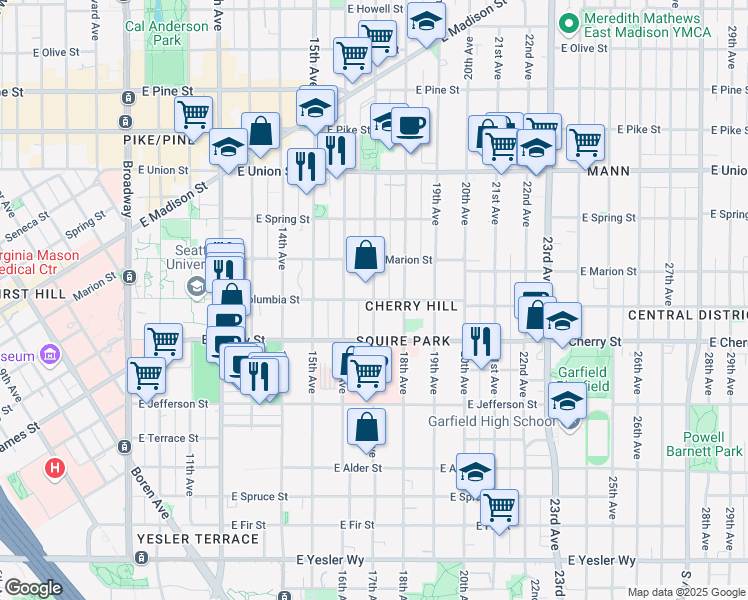 map of restaurants, bars, coffee shops, grocery stores, and more near 17th Avenue in Seattle
