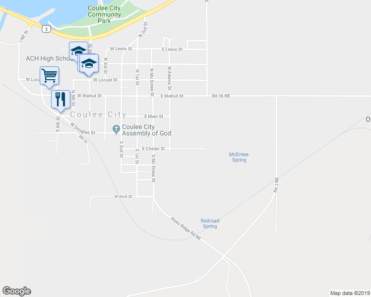 map of restaurants, bars, coffee shops, grocery stores, and more near 406 East Chelan Street in Coulee City