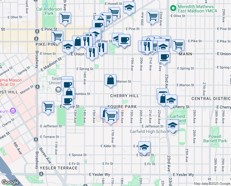 map of restaurants, bars, coffee shops, grocery stores, and more near 824 17th Avenue in Seattle