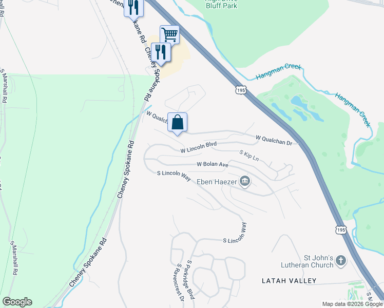 map of restaurants, bars, coffee shops, grocery stores, and more near 1120 West Lincoln Boulevard in Spokane