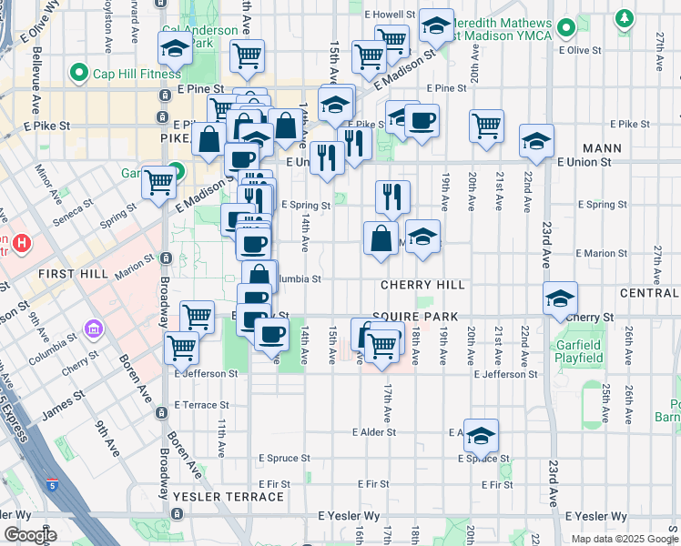 map of restaurants, bars, coffee shops, grocery stores, and more near 825 15th Avenue in Seattle