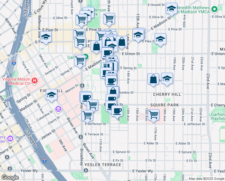 map of restaurants, bars, coffee shops, grocery stores, and more near 829 13th Avenue in Seattle
