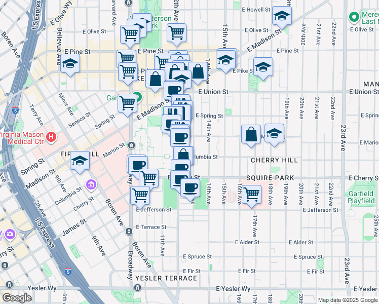 map of restaurants, bars, coffee shops, grocery stores, and more near 829 13th Avenue in Seattle