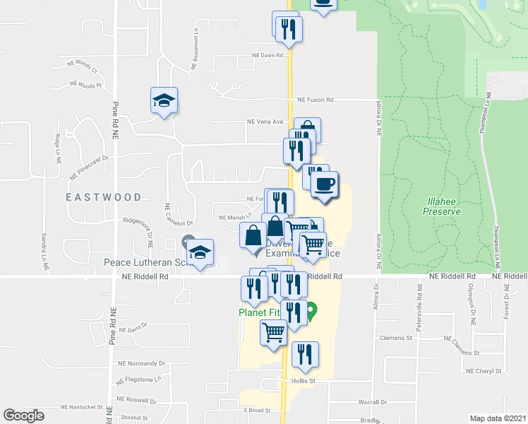 map of restaurants, bars, coffee shops, grocery stores, and more near 5169 Northeast Mariah Lane in Bremerton
