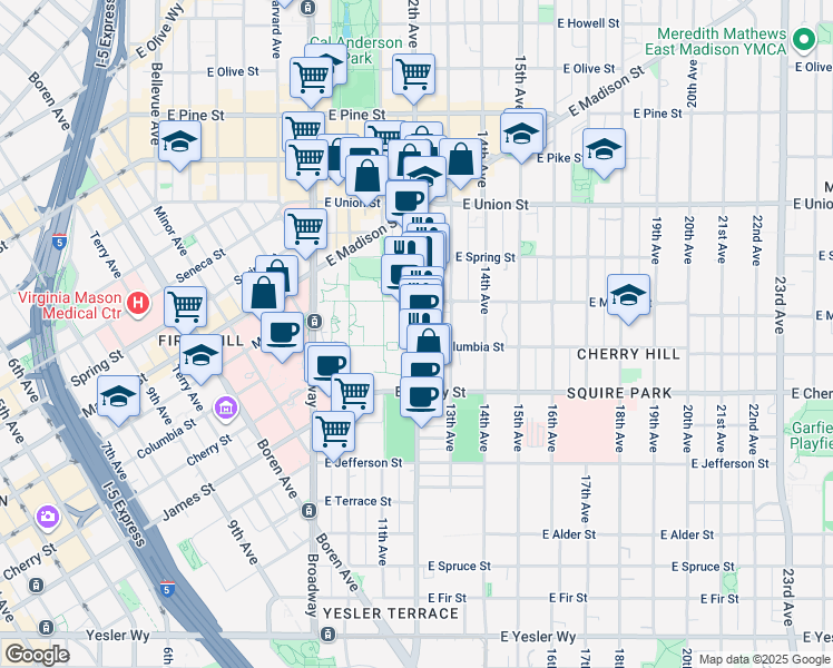map of restaurants, bars, coffee shops, grocery stores, and more near 824 12th Avenue in Seattle