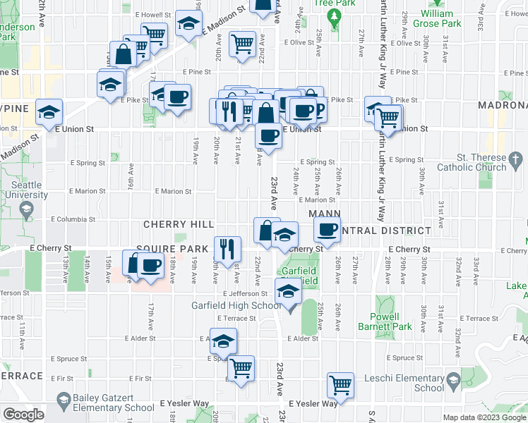 map of restaurants, bars, coffee shops, grocery stores, and more near 814 22nd Avenue in Seattle