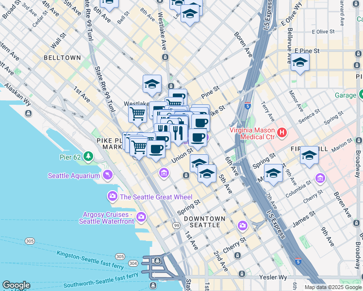 map of restaurants, bars, coffee shops, grocery stores, and more near 1417 4th Avenue in Seattle