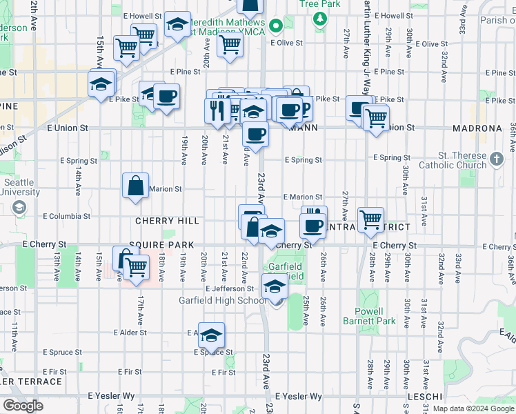 map of restaurants, bars, coffee shops, grocery stores, and more near 828 23rd Avenue in Seattle