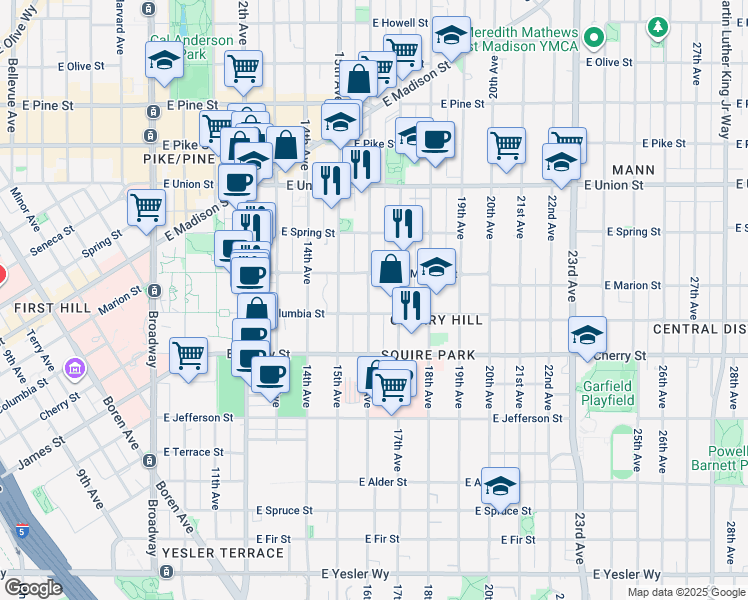 map of restaurants, bars, coffee shops, grocery stores, and more near 833 16th Avenue in Seattle