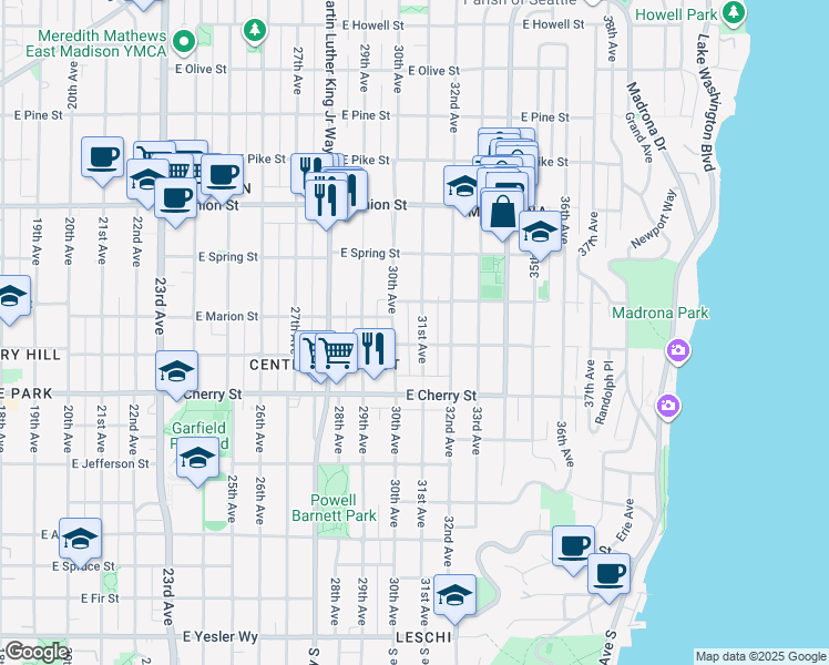 map of restaurants, bars, coffee shops, grocery stores, and more near 811 31st Avenue in Seattle