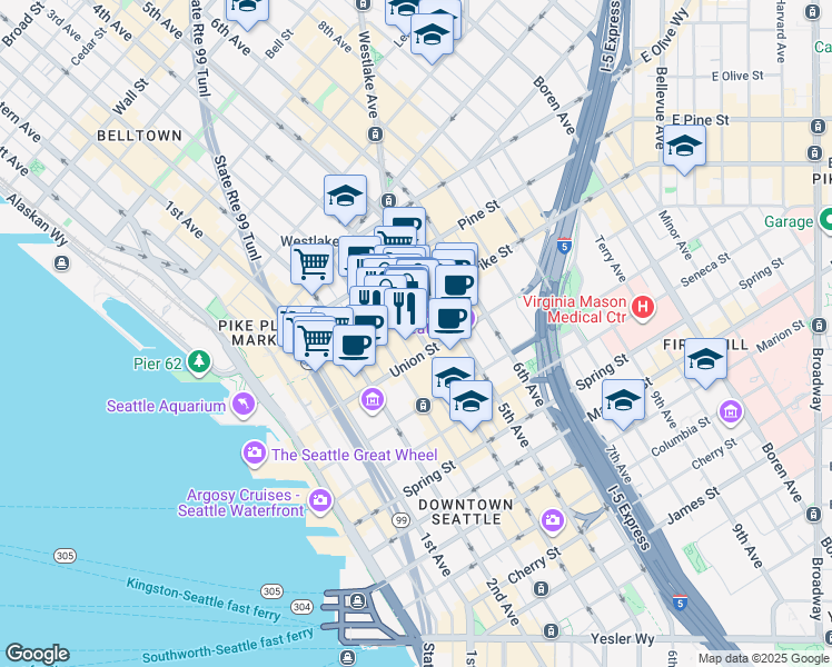map of restaurants, bars, coffee shops, grocery stores, and more near 1417 4th Avenue in Seattle