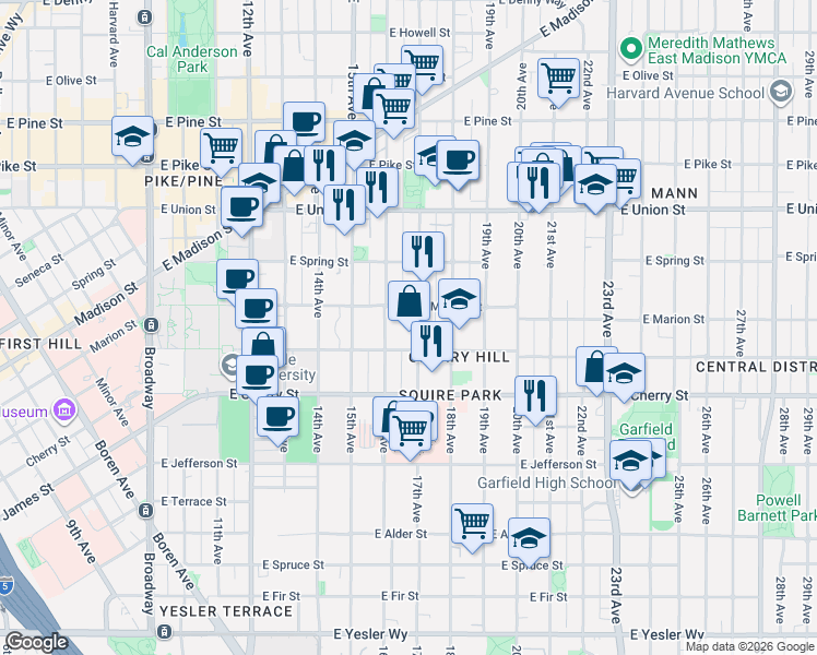 map of restaurants, bars, coffee shops, grocery stores, and more near 824 17th Avenue in Seattle