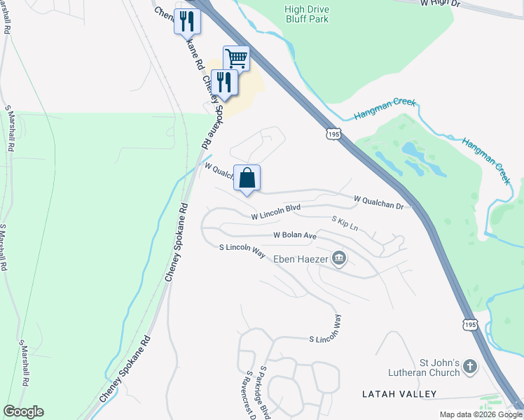 map of restaurants, bars, coffee shops, grocery stores, and more near 1120 West Lincoln Boulevard in Spokane