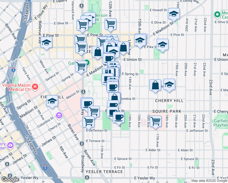 map of restaurants, bars, coffee shops, grocery stores, and more near 829 13th Avenue in Seattle