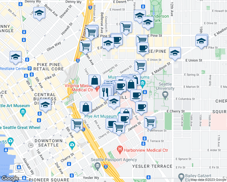 map of restaurants, bars, coffee shops, grocery stores, and more near 1026 Madison Street in Seattle