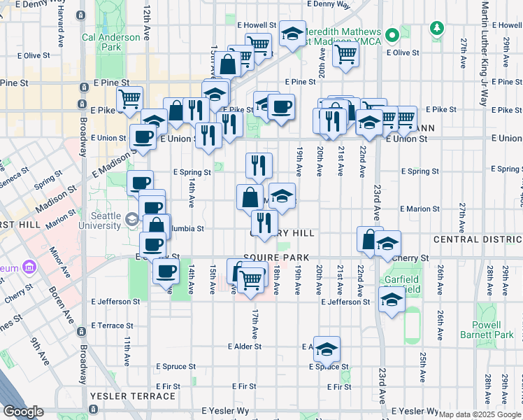 map of restaurants, bars, coffee shops, grocery stores, and more near 824 17th Avenue in Seattle