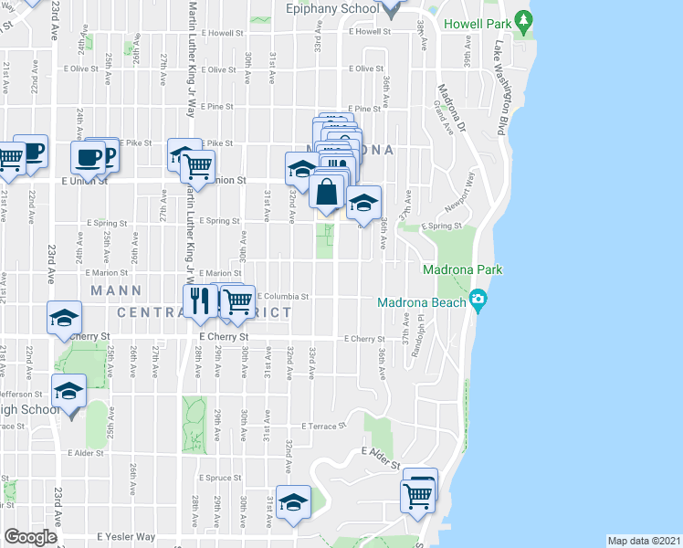 map of restaurants, bars, coffee shops, grocery stores, and more near 822 34th Avenue in Seattle