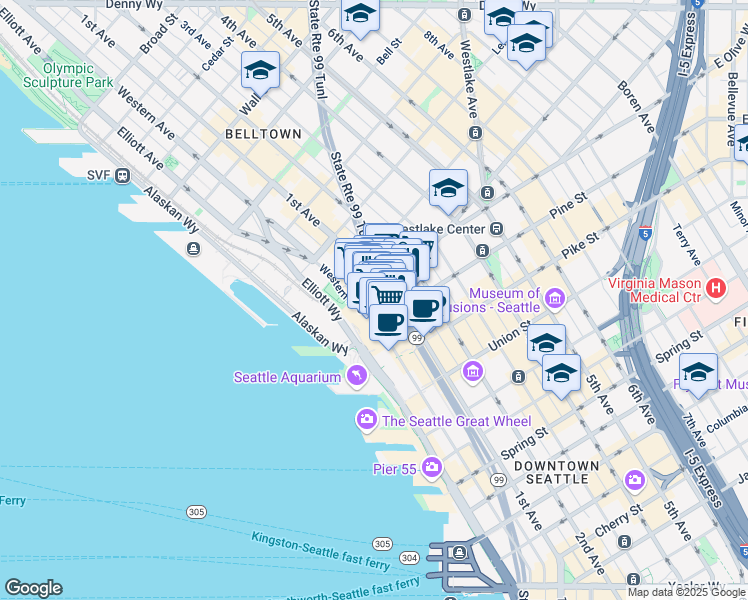 map of restaurants, bars, coffee shops, grocery stores, and more near 1903 Pike Place in Seattle