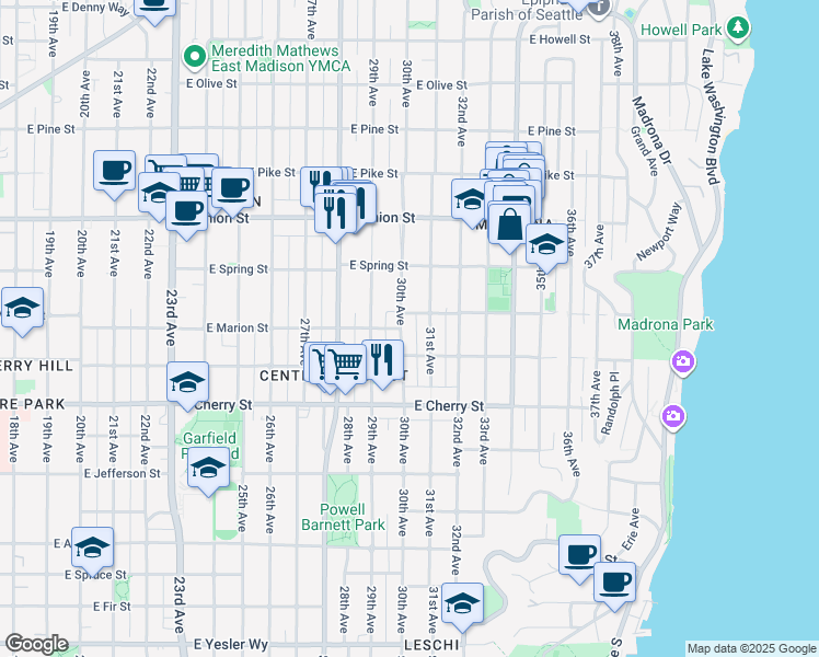 map of restaurants, bars, coffee shops, grocery stores, and more near 824 30th Avenue in Seattle