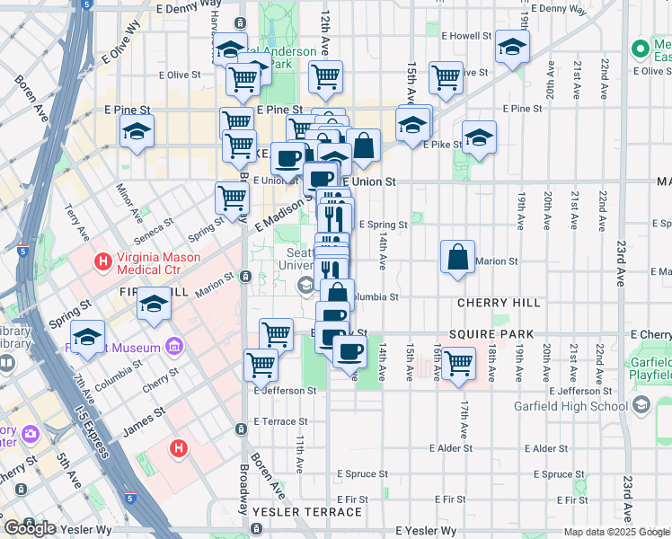 map of restaurants, bars, coffee shops, grocery stores, and more near 829 13th Avenue in Seattle