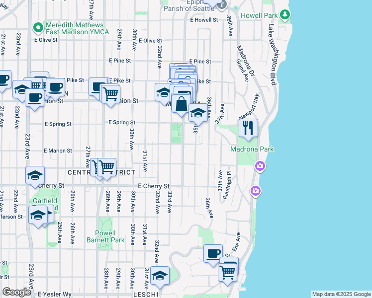 map of restaurants, bars, coffee shops, grocery stores, and more near 820 34th Avenue in Seattle
