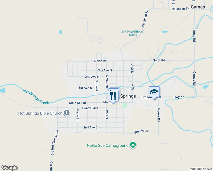 map of restaurants, bars, coffee shops, grocery stores, and more near 209 North Wall Street in Hot Springs