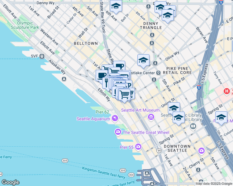 map of restaurants, bars, coffee shops, grocery stores, and more near 1922 Pike Place in Seattle