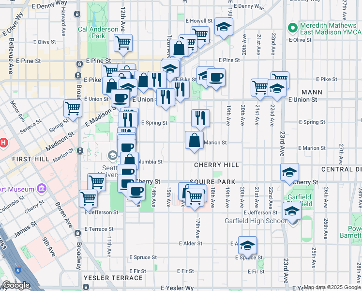 map of restaurants, bars, coffee shops, grocery stores, and more near 833 16th Avenue in Seattle