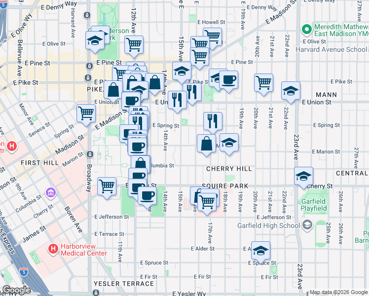 map of restaurants, bars, coffee shops, grocery stores, and more near 825 15th Avenue in Seattle