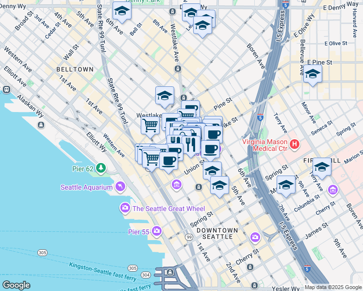 map of restaurants, bars, coffee shops, grocery stores, and more near 1501 4th Avenue in Seattle