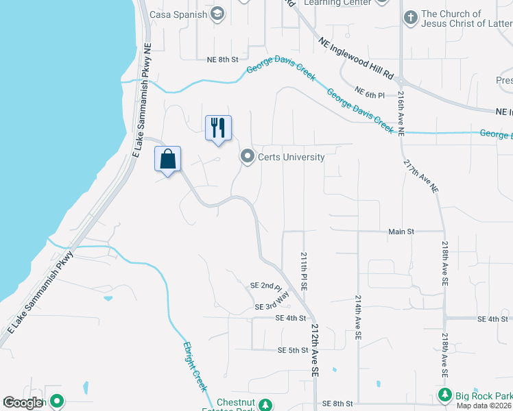 map of restaurants, bars, coffee shops, grocery stores, and more near 129 210th Avenue Northeast in Sammamish