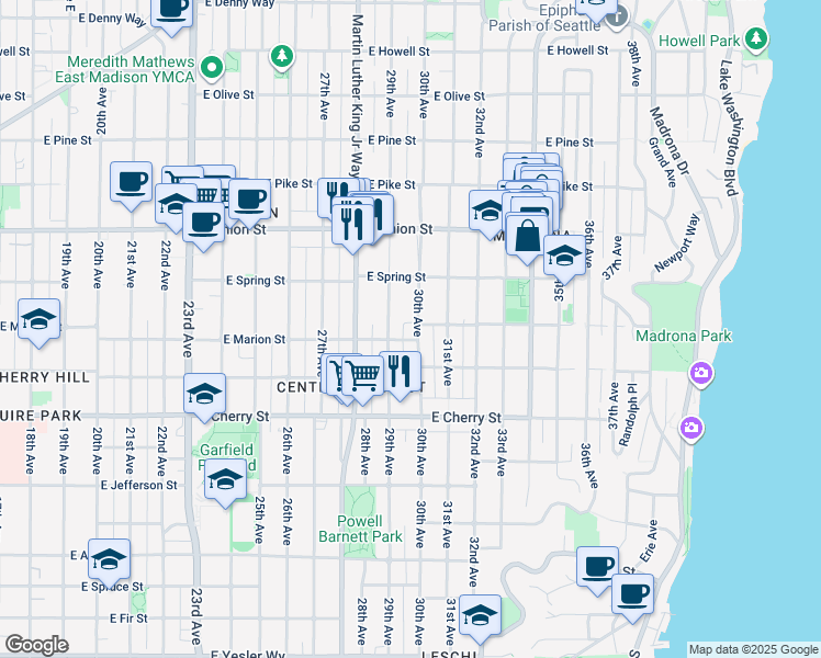 map of restaurants, bars, coffee shops, grocery stores, and more near 824 30th Avenue in Seattle