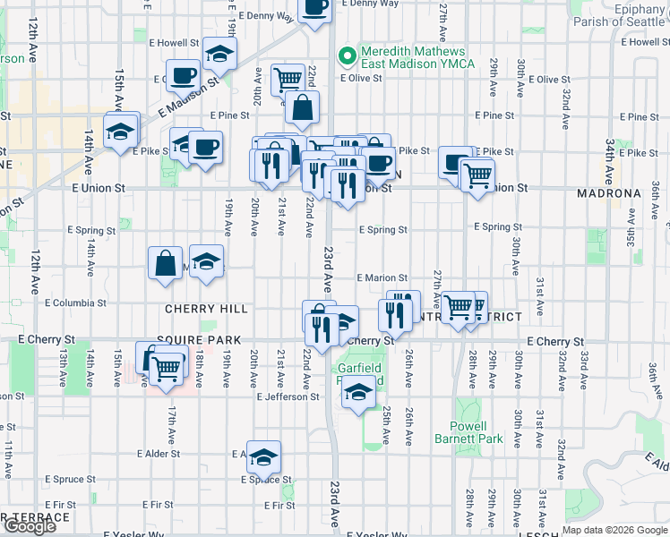map of restaurants, bars, coffee shops, grocery stores, and more near 828 23rd Avenue in Seattle