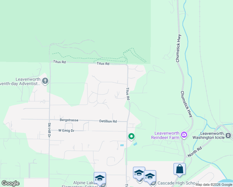 map of restaurants, bars, coffee shops, grocery stores, and more near 12160 Titus Place in Leavenworth