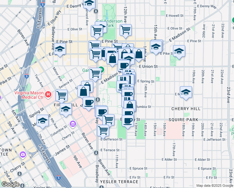 map of restaurants, bars, coffee shops, grocery stores, and more near 824 12th Avenue in Seattle