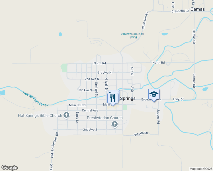 map of restaurants, bars, coffee shops, grocery stores, and more near 209 North Wall Street in Hot Springs