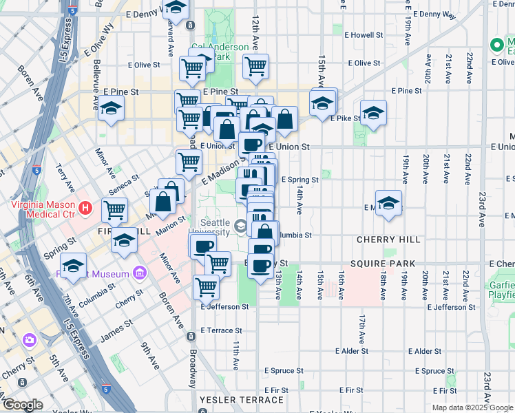 map of restaurants, bars, coffee shops, grocery stores, and more near 12th Avenue in Seattle