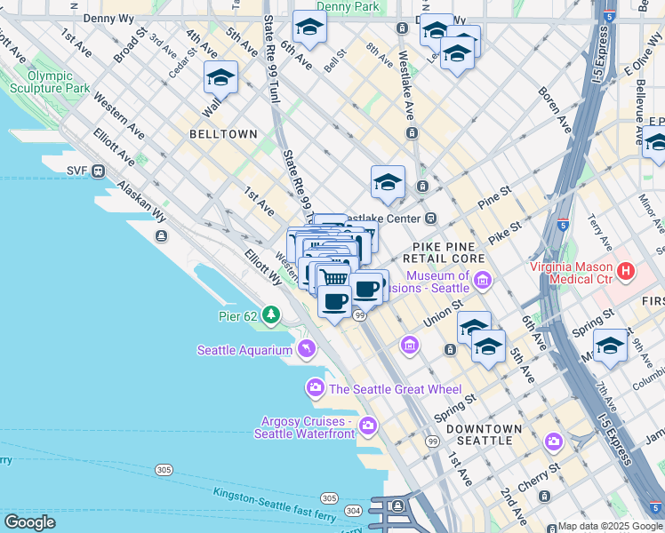 map of restaurants, bars, coffee shops, grocery stores, and more near 1903 Pike Place in Seattle