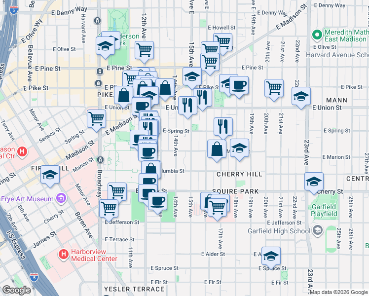 map of restaurants, bars, coffee shops, grocery stores, and more near 825 15th Avenue in Seattle