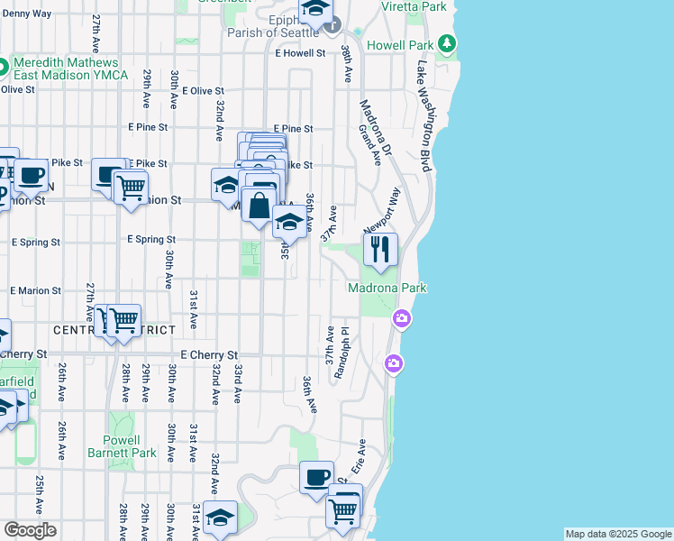map of restaurants, bars, coffee shops, grocery stores, and more near 826 37th Avenue in Seattle