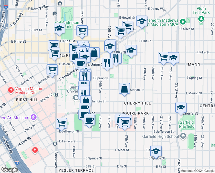 map of restaurants, bars, coffee shops, grocery stores, and more near 825 15th Avenue in Seattle