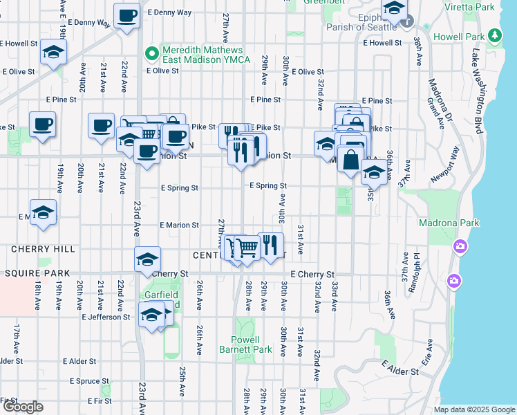 map of restaurants, bars, coffee shops, grocery stores, and more near 951 29th Avenue in Seattle
