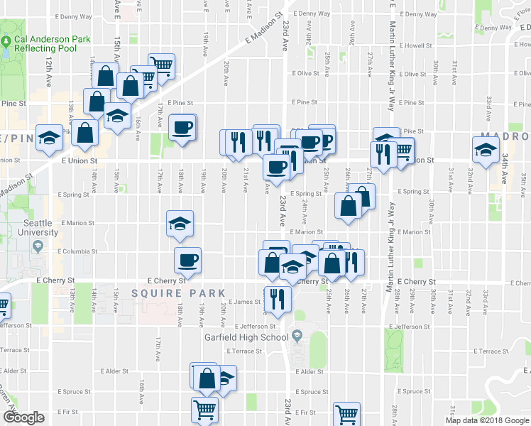 map of restaurants, bars, coffee shops, grocery stores, and more near 943 22nd Avenue in Seattle